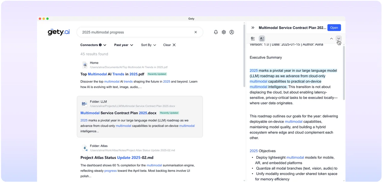 Gety file search interface